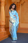 Virasat ~ Handloom Pure Silk Paithani with Radha Krishna Pallu in Sky Blue - verymuchindian.com