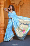 Virasat ~ Handloom Pure Silk Paithani with Radha Krishna Pallu in Sky Blue - verymuchindian.com