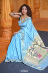 Virasat ~ Handloom Pure Silk Paithani with Radha Krishna Pallu in Sky Blue - verymuchindian.com