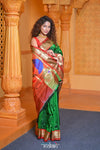 Virasat ~ Handloom Pure Silk Paithani with Red Border & Fancy Peacock Pallu in Royal Green - verymuchindian.com