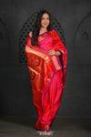 Virasat ~ Handloom Pure Silk Paithani with Revival Asawali Pallu in Zinnia Pink - verymuchindian.com