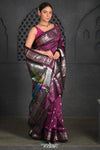 Virasat ~ Handloom Pure Silk Paithani with Silver Zari Parrot Peacock Pallu in Purple - verymuchindian.com