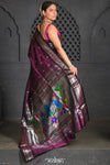 Virasat ~ Handloom Pure Silk Paithani with Silver Zari Parrot Peacock Pallu in Purple - verymuchindian.com