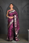 Virasat ~ Handloom Pure Silk Paithani with Silver Zari Parrot Peacock Pallu in Purple - verymuchindian.com