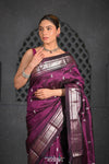 Virasat ~ Handloom Pure Silk Paithani with Silver Zari Parrot Peacock Pallu in Purple - verymuchindian.com