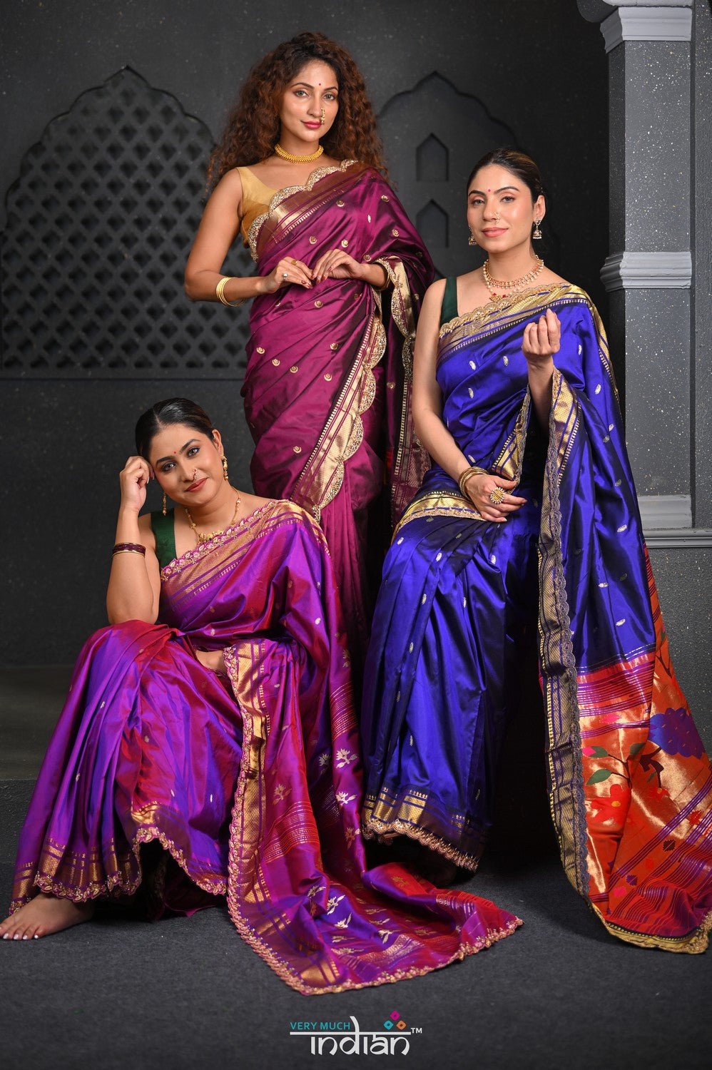 Virasat ~ Handloom Pure Silk Paithani with Vine Pallu with Embroidered Border in Purple Pink - verymuchindian.com