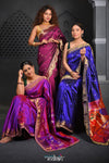 Virasat ~ Handloom Pure Silk Paithani with Vine Pallu with Embroidered Border in Purple Pink - verymuchindian.com
