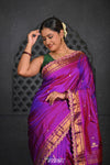 Virasat ~ Handloom Pure Silk Paithani with Vine Pallu with Embroidered Border in Purple Pink - verymuchindian.com