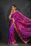 Virasat ~ Handloom Pure Silk Paithani with Vine Pallu with Embroidered Border in Purple Pink - verymuchindian.com