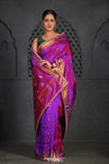 Virasat ~ Handloom Pure Silk Paithani with Vine Pallu with Embroidered Border in Purple Pink - verymuchindian.com