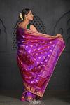 Virasat ~ Handloom Pure Silk Paithani with Vine Pallu with Embroidered Border in Purple Pink - verymuchindian.com