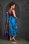 Virasat ~ Handloom Pure Silk Peshwai Nauvari Saree in Turquoise Blue - verymuchindian.com