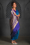 Virasat ~ Handloom Pure Silk Peshwai Nauvari Saree in Turquoise Blue - verymuchindian.com