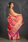 Virasat ~ Handloom Pure Silk Tissue Maharani Paithani with Maharani Pallu in Dual Tone Pink Green - verymuchindian.com