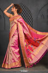 Virasat ~ Handloom Pure Silk Tissue Maharani Paithani with Maharani Pallu in Dual Tone Pink Green - verymuchindian.com