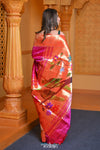 Virasat ~ Handloom Pure Silk Triple Muniya Border Paithani with Parrot Pallu in Rani Pink - verymuchindian.com