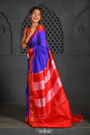 Virasat ~ Traditional Cotton Ilkal Saree in Beautiful Contrast Resham Pallu ~ Blue Red - verymuchindian.com