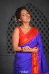Virasat ~ Traditional Cotton Ilkal Saree in Beautiful Contrast Resham Pallu ~ Blue Red - verymuchindian.com