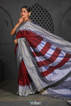 Virasat ~ Traditional Cotton Ilkal Saree in Beautiful Contrast Resham Pallu ~ Brown Grey - verymuchindian.com