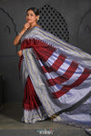 Virasat ~ Traditional Cotton Ilkal Saree in Beautiful Contrast Resham Pallu ~ Brown Grey - verymuchindian.com