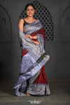 Virasat ~ Traditional Cotton Ilkal Saree in Beautiful Contrast Resham Pallu ~ Brown Grey - verymuchindian.com