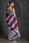 Virasat ~ Traditional Cotton Ilkal Saree in Beautiful Contrast Resham Pallu ~ Brown Grey - verymuchindian.com