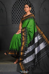 Virasat ~ Traditional Cotton Ilkal Saree in Beautiful Contrast Resham Pallu ~ Green Black - verymuchindian.com