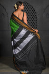Virasat ~ Traditional Cotton Ilkal Saree in Beautiful Contrast Resham Pallu ~ Green Black - verymuchindian.com