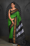 Virasat ~ Traditional Cotton Ilkal Saree in Beautiful Contrast Resham Pallu ~ Green Black - verymuchindian.com