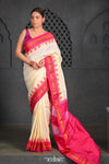 Virasat ~ Traditional Cotton Ilkal Saree in Beautiful Contrast Resham Pallu ~ Off White Pink - verymuchindian.com