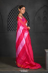 Virasat ~ Traditional Cotton Ilkal Saree in Beautiful Contrast Resham Pallu ~ Off White Pink - verymuchindian.com