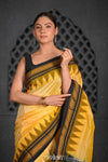 Virasat ~ Traditional Cotton Ilkal Saree in Beautiful Contrast Resham Pallu ~ Yellow Black - verymuchindian.com
