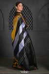 Virasat ~ Traditional Cotton Ilkal Saree in Beautiful Contrast Resham Pallu ~ Yellow Black - verymuchindian.com