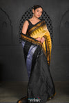 Virasat ~ Traditional Cotton Ilkal Saree in Beautiful Contrast Resham Pallu ~ Yellow Black - verymuchindian.com