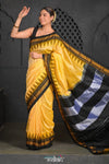 Virasat ~ Traditional Cotton Ilkal Saree in Beautiful Contrast Resham Pallu ~ Yellow Black - verymuchindian.com