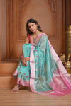 Festive Edit! Ganga Ghat ~ Handloom Pure Silk Tussar Kota Saree in Pastel Blue ( Silk Mark Certified )