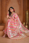Festive Edit! Ganga Ghat ~ Handloom Pure Kora Silk Saree in Champagne Pink ( Silk Mark Certified )