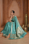 Festive Edit! Ganga Ghat ~ Handloom Pure Silk Satin Saree in Sea Blue ( Silk Mark Certified)