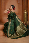 Festive Edit! Ganga Ghat ~ Handloom Pure Silk Chiniya Saree in Royal Green ( Silk Mark Certified)