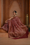 Festive Edit! Ganga Ghat ~ Handloom Pure Silk Chiffon Georgette Saree in Dark Brown (Silk Mark Certified)