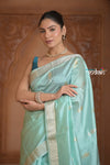 Festive Edit! Ganga Ghat ~ Handloom Pure Katan Silk Saree in Sea Green ( Silk Mark Certified )