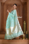 Festive Edit! Ganga Ghat ~ Handloom Pure Katan Silk Saree in Sea Green ( Silk Mark Certified )