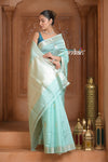 Festive Edit! Ganga Ghat ~ Handloom Pure Katan Silk Saree in Sea Green ( Silk Mark Certified )