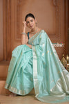 Festive Edit! Ganga Ghat ~ Handloom Pure Katan Silk Saree in Sea Green ( Silk Mark Certified )