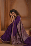 Festive Edit! Ganga Ghat ~ Handloom Pure Silk Chiffon Crepe Saree in Velvet Plum ( Silk Mark Certified)
