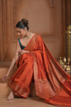 Festive Edit! Ganga Ghat ~ Handloom Pure Silk Chiniya Saree in Tangerine ( Silk Mark Certified)