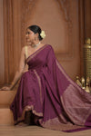 Festive Edit! Ganga Ghat ~ Handloom Pure Kora Crepe Silk  Georgette Saree in Dark Maroon Purple ( Silk Mark Certified)