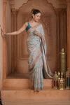 Festive Edit! Ganga Ghat ~ Handloom Pure Crepe Silk Banarasi Saree in Powder Blue (Silk Mark Certified)