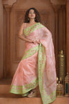 Festive Edit! Ganga Ghat ~ Handloom Pure Kora Silk Saree in Pastel Peach ( Silk Mark Certified )