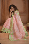 Festive Edit! Ganga Ghat ~ Handloom Pure Kora Silk Saree in Pastel Peach ( Silk Mark Certified )